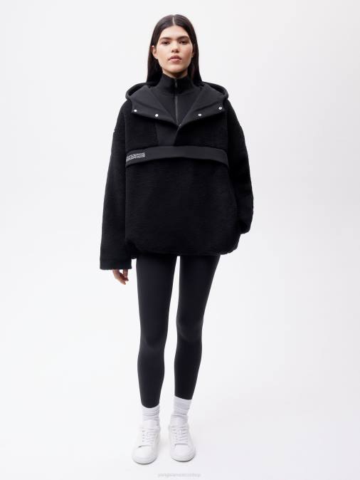 mujer chamarra de polar de lana reciclada con media cremallera Pangaia negro ropa TDTH448