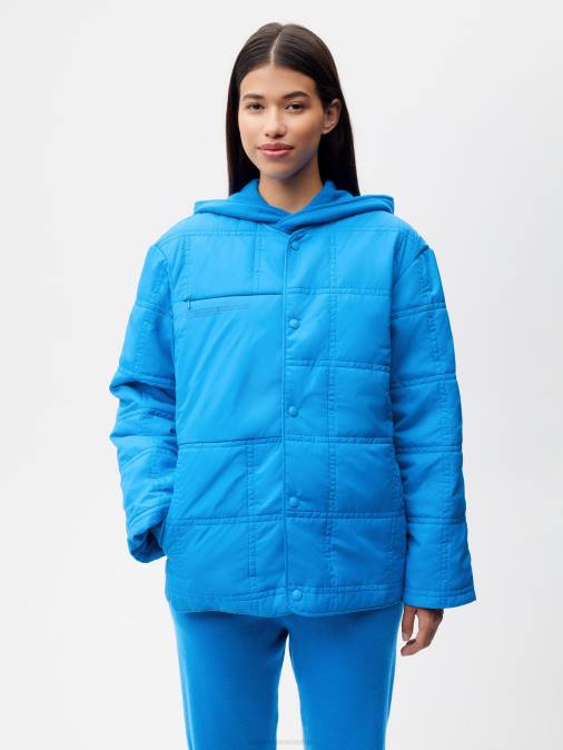 mujer chaqueta acolchada sin cuello flwrdwn Pangaia azul cerúleo ropa TDTH491