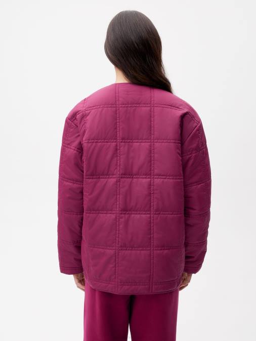 mujer chaqueta acolchada sin cuello flwrdwn Pangaia ciruela púrpura ropa TDTH490