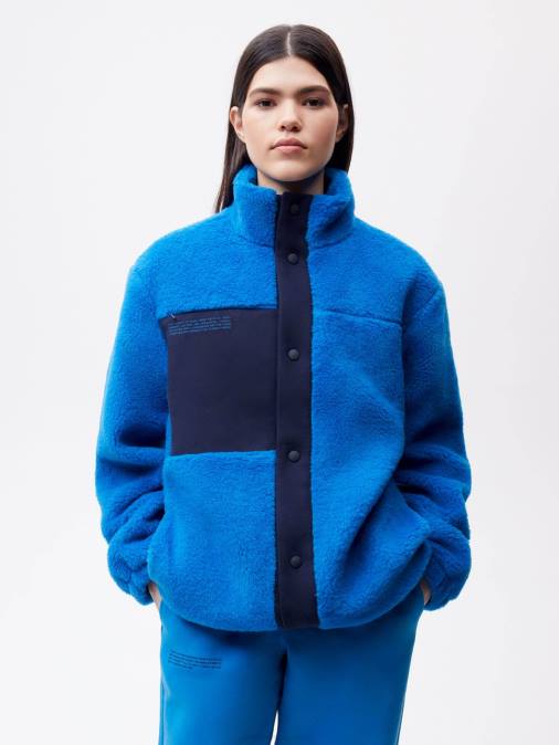 mujer chaqueta polar de lana reciclada Pangaia azul cerúleo ropa TDTH480