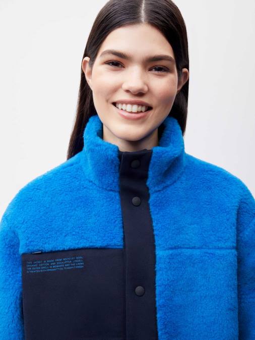 mujer chaqueta polar de lana reciclada Pangaia azul cerúleo ropa TDTH480