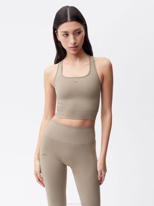 mujer top sin mangas de canalé Pangaia gris pardo ropa TDTH179