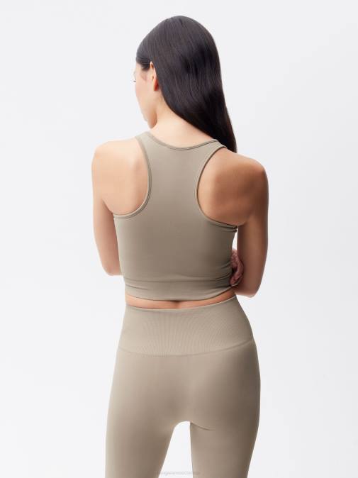 mujer top sin mangas de canalé Pangaia gris pardo ropa TDTH179