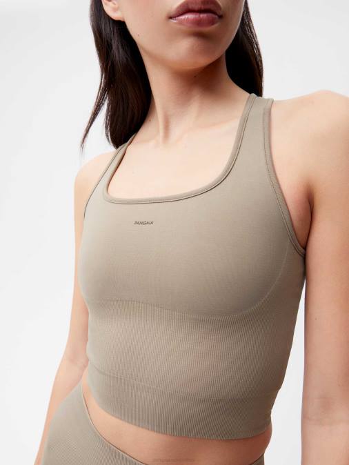 mujer top sin mangas de canalé Pangaia gris pardo ropa TDTH179