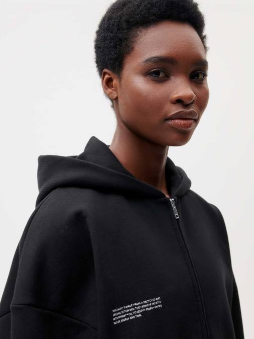 mujer sudadera con capucha y corte ancho Pangaia negro ropa TDTH59