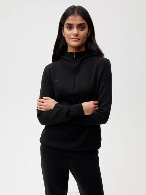 mujer sudadera con media cremallera de lana merino Pangaia negro ropa TDTH50