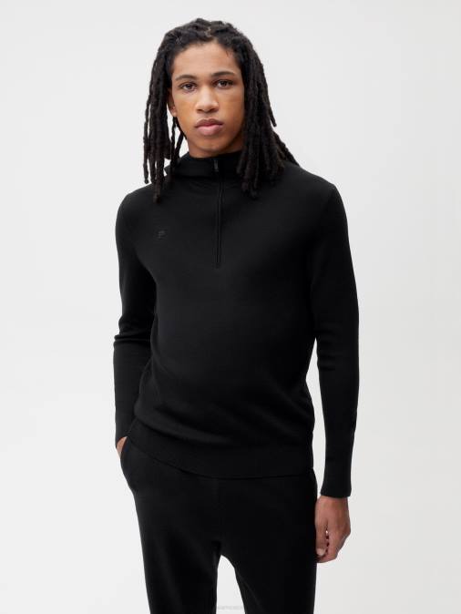 mujer sudadera con media cremallera de lana merino Pangaia negro ropa TDTH50