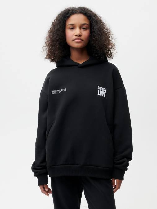 mujer x elige sudadera con capucha de la firma de amor Pangaia negro ropa TDTH62