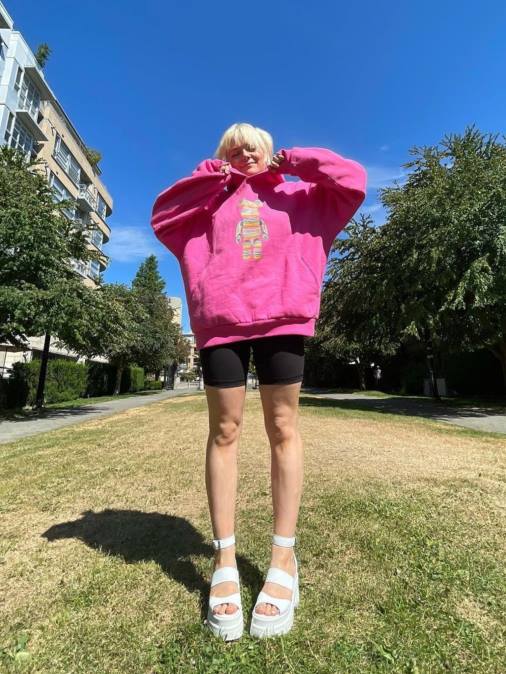 mujer x haroshi be@rbrick sudadera con capucha de algodón reciclado Pangaia rosa flamenco ropa TDTH72