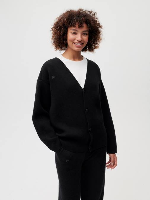 mujer cárdigan de cachemira reciclada Pangaia negro ropa TDTH84