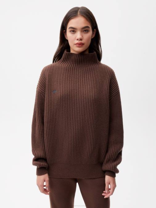 mujer embudo de cachemira reciclada - suéter de cuello Pangaia Castaño ropa TDTH87