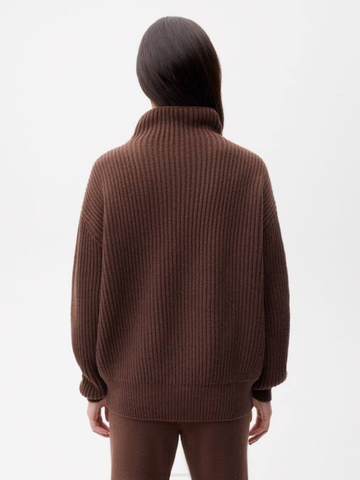 mujer embudo de cachemira reciclada - suéter de cuello Pangaia Castaño ropa TDTH87