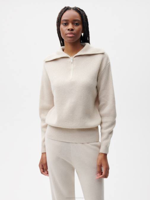 mujer jersey de cachemira reciclada con media cremallera Pangaia avena ropa TDTH102