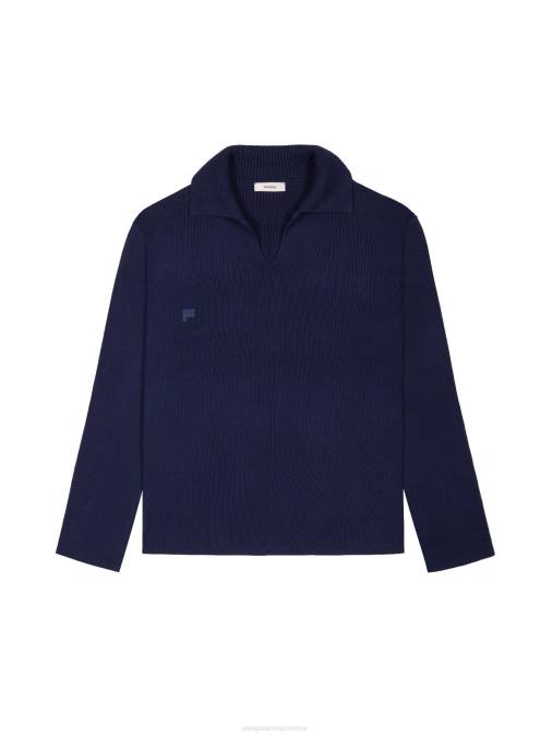 mujer suéter de punto con cuello abierto Pangaia Azul marino ropa TDTH99