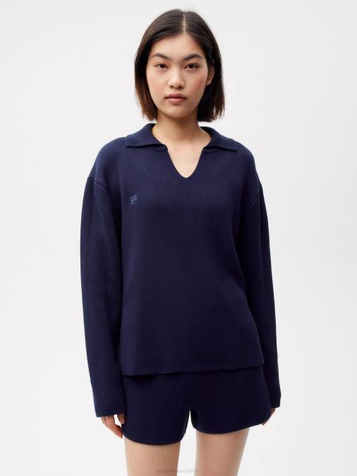 mujer suéter de punto con cuello abierto Pangaia Azul marino ropa TDTH99