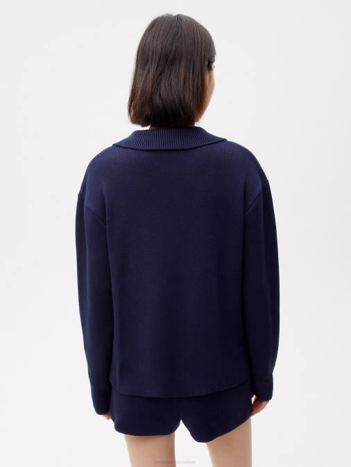 mujer suéter de punto con cuello abierto Pangaia Azul marino ropa TDTH99