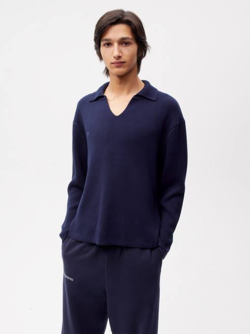 mujer suéter de punto con cuello abierto Pangaia Azul marino ropa TDTH99