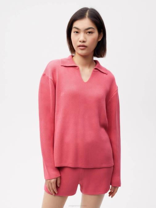 mujer suéter de punto con cuello abierto Pangaia loto rosa ropa TDTH120