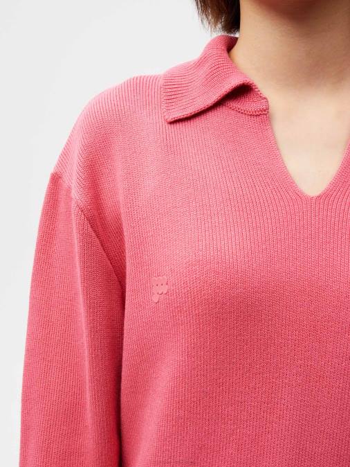 mujer suéter de punto con cuello abierto Pangaia loto rosa ropa TDTH120