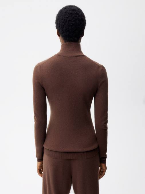 mujer top ajustado de cachemira reciclada con cuello alto Pangaia Castaño ropa TDTH121