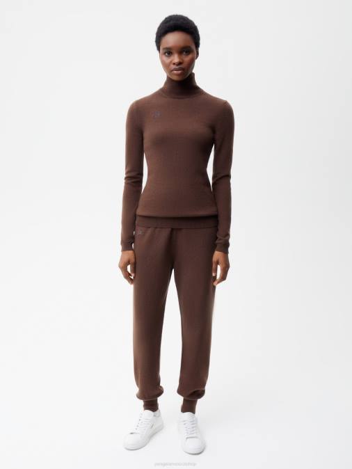 mujer top ajustado de cachemira reciclada con cuello alto Pangaia Castaño ropa TDTH121