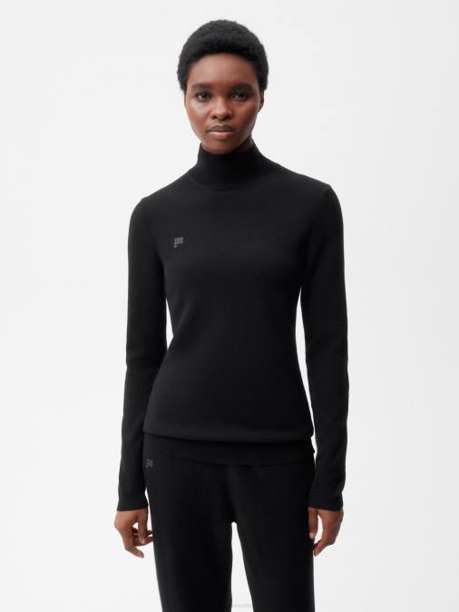 mujer top ajustado de cachemira reciclada con cuello alto Pangaia negro ropa TDTH104