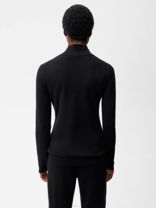 mujer top ajustado de cachemira reciclada con cuello alto Pangaia negro ropa TDTH104