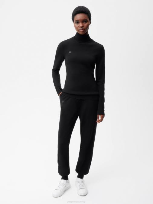 mujer top ajustado de cachemira reciclada con cuello alto Pangaia negro ropa TDTH104