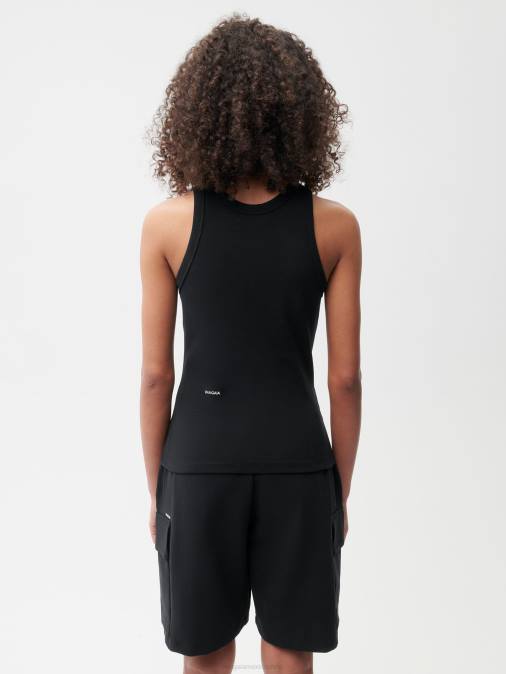 mujer camiseta sin mangas de algodón reciclado Pangaia negro ropa TDTH177
