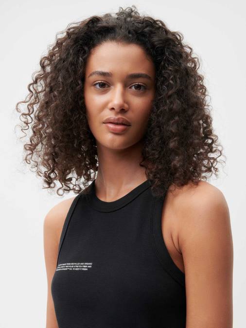 mujer camiseta sin mangas de algodón reciclado Pangaia negro ropa TDTH177