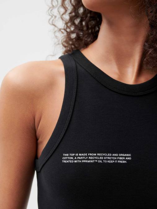 mujer camiseta sin mangas de algodón reciclado Pangaia negro ropa TDTH177