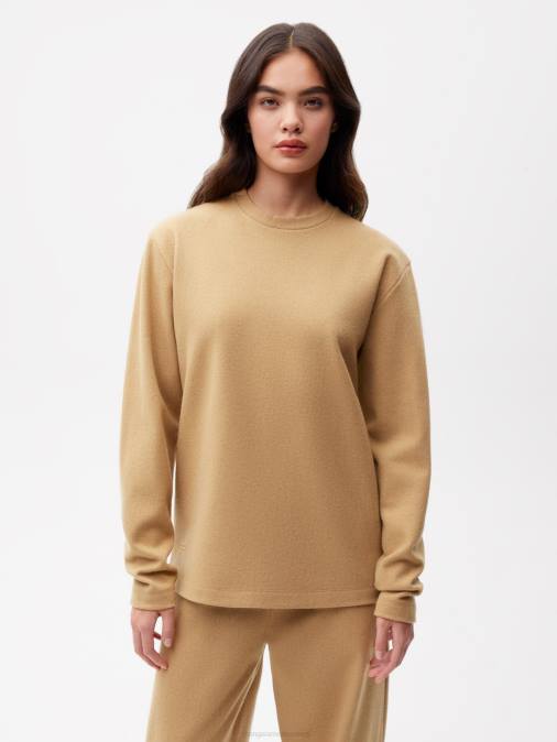 mujer top de manga larga de jersey de lana reciclada Pangaia marrón ropa TDTH206