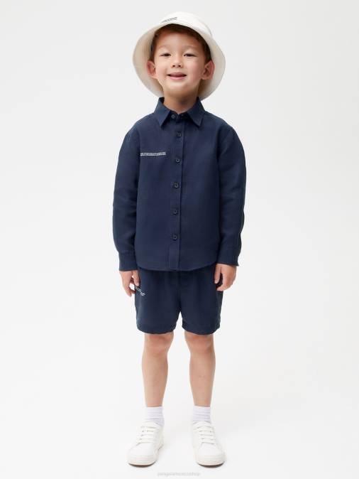 niños camisa de manga larga de lino con aloe Pangaia Azul marino ropa TDTH588