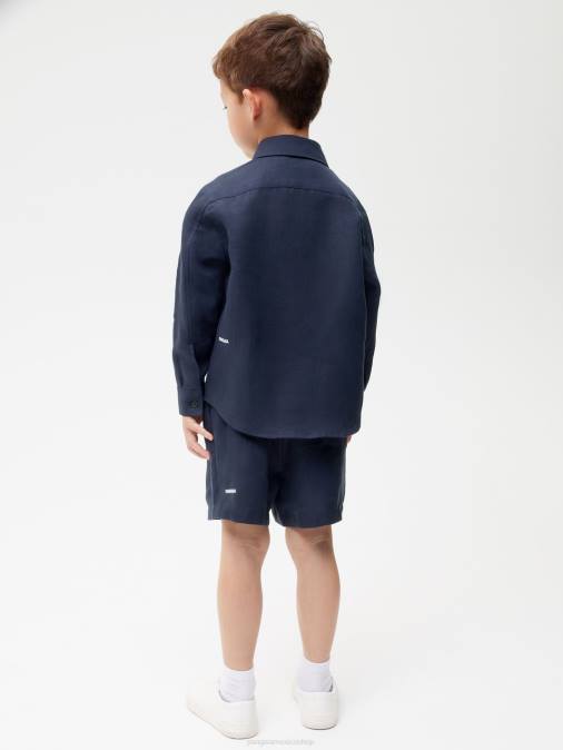 niños camisa de manga larga de lino con aloe Pangaia Azul marino ropa TDTH588