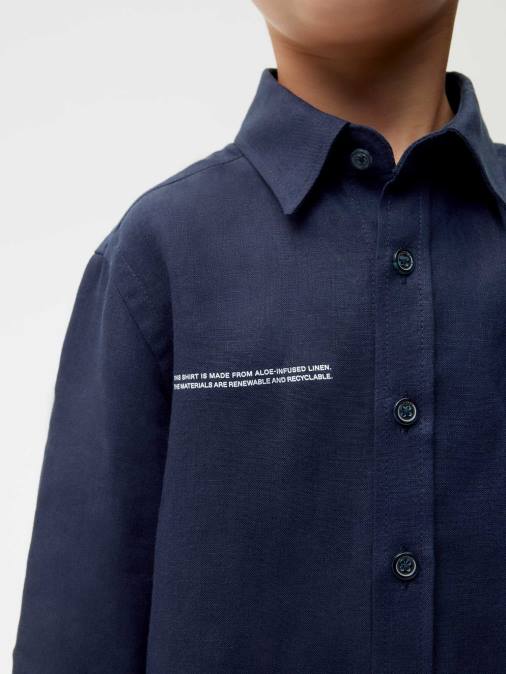niños camisa de manga larga de lino con aloe Pangaia Azul marino ropa TDTH588