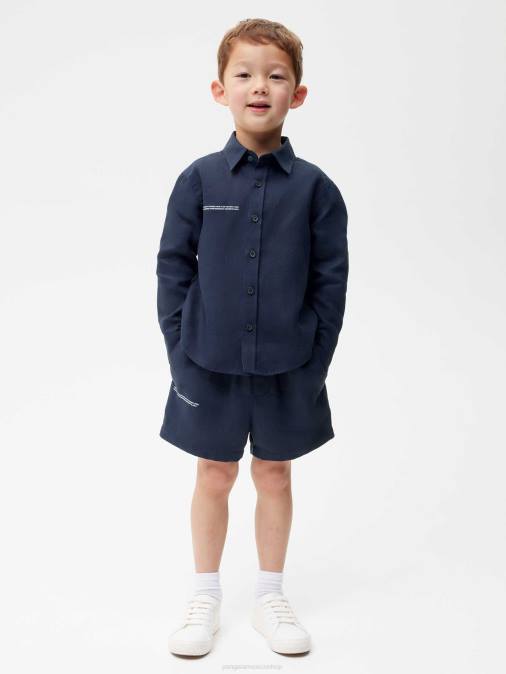 niños camisa de manga larga de lino con aloe Pangaia Azul marino ropa TDTH588