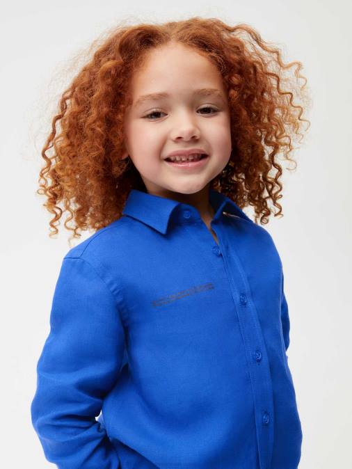 niños camisa de manga larga de lino con aloe Pangaia azul cobalto ropa TDTH586